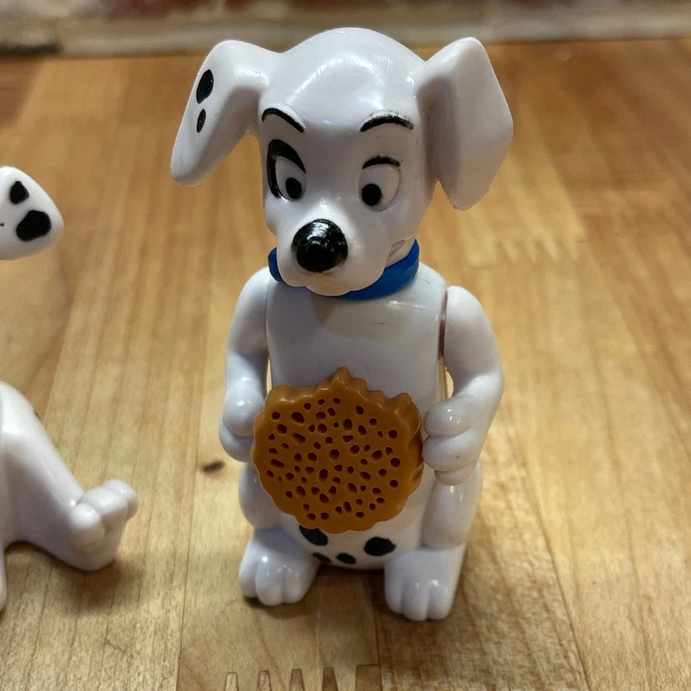 VTG Disney 101‎ Dalmatians Puppy Figures Set of 3 Ornaments Food Bowl PVC